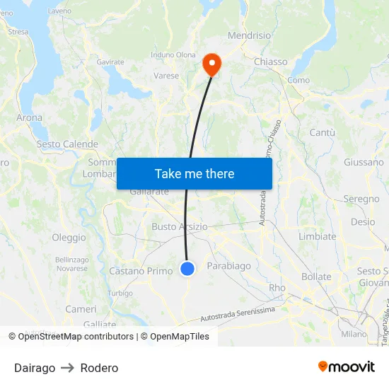 Dairago to Rodero map