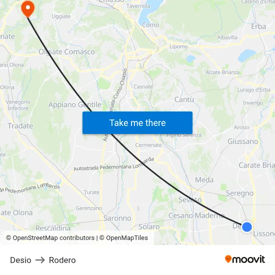 Desio to Rodero map
