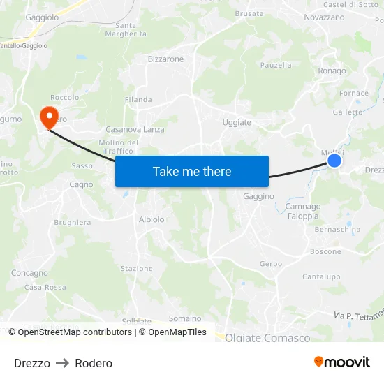 Drezzo to Rodero map