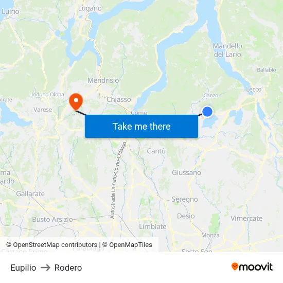 Eupilio to Rodero map