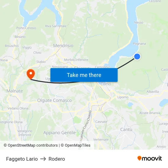 Faggeto Lario to Rodero map