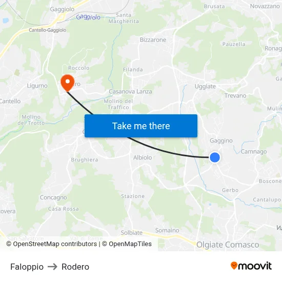 Faloppio to Rodero map