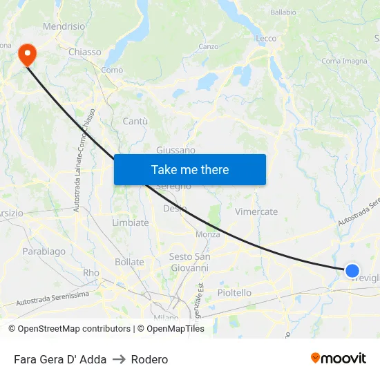 Fara Gera D' Adda to Rodero map