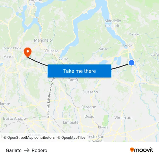 Garlate to Rodero map