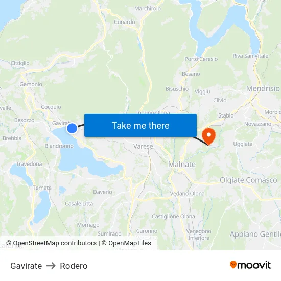 Gavirate to Rodero map