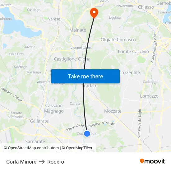 Gorla Minore to Rodero map