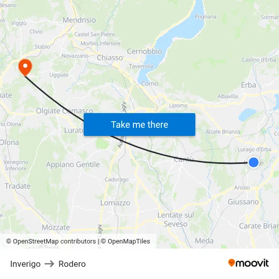 Inverigo to Rodero map