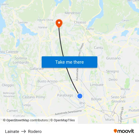 Lainate to Rodero map