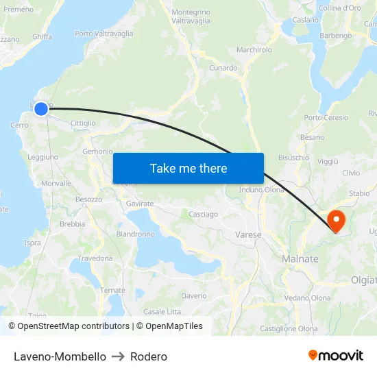 Laveno-Mombello to Rodero map
