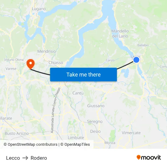 Lecco to Rodero map
