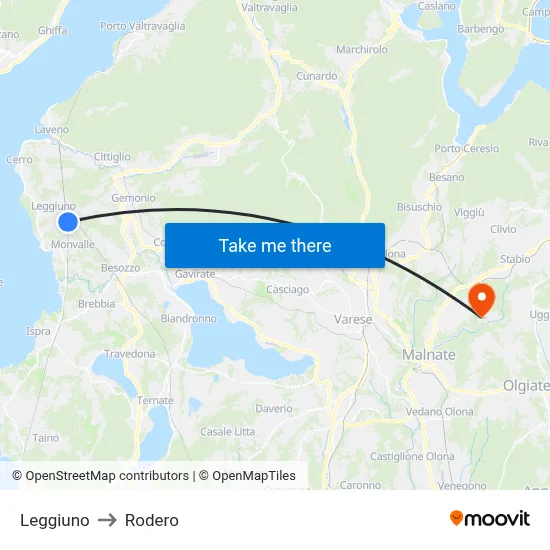 Leggiuno to Rodero map