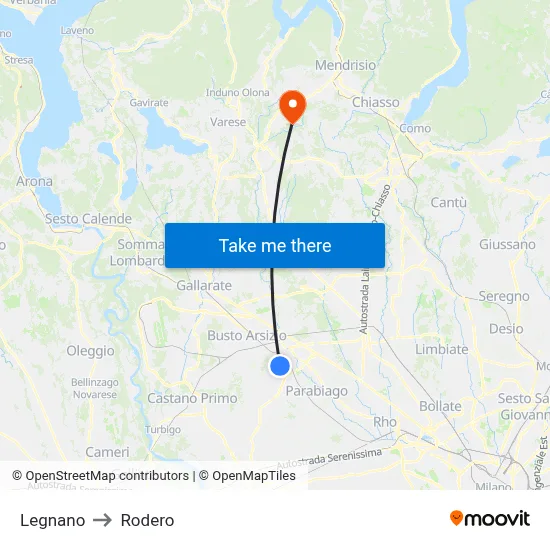 Legnano to Rodero map