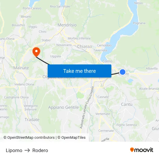 Lipomo to Rodero map