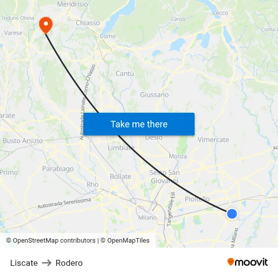 Liscate to Rodero map