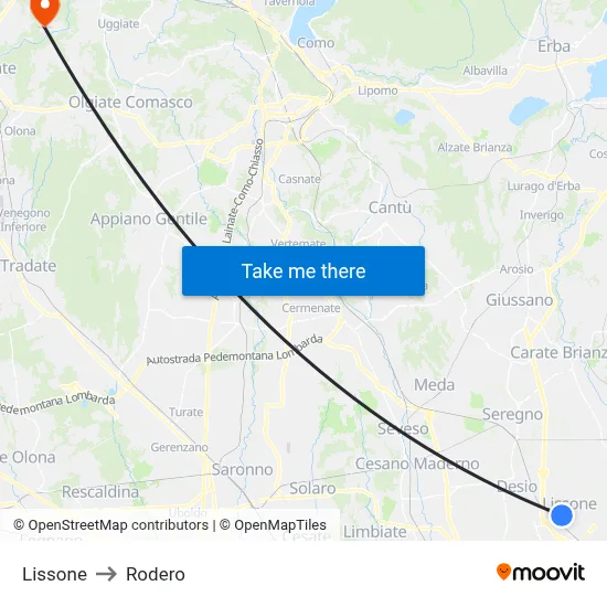 Lissone to Rodero map