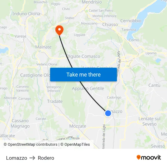 Lomazzo to Rodero map