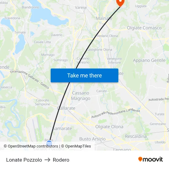 Lonate Pozzolo to Rodero map