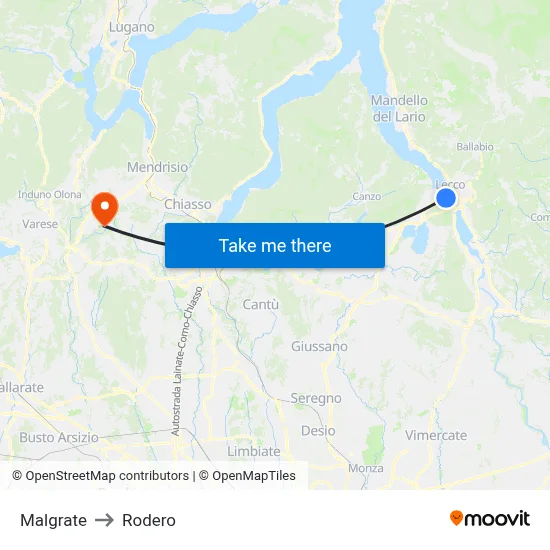 Malgrate to Rodero map