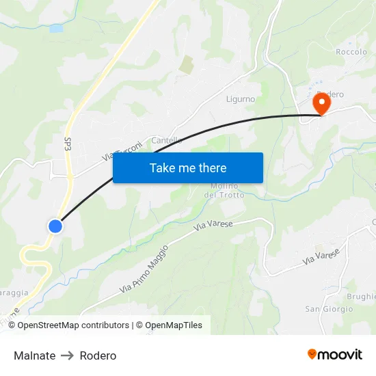 Malnate to Rodero map