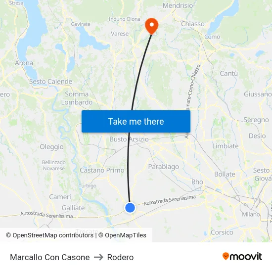 Marcallo con Casone to Rodero map