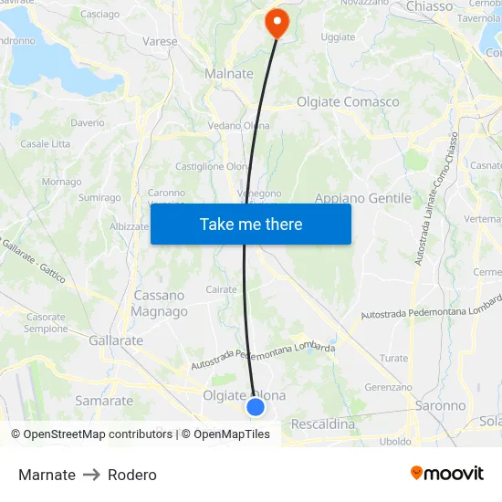 Marnate to Rodero map