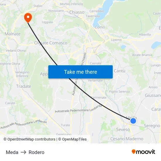 Meda to Rodero map