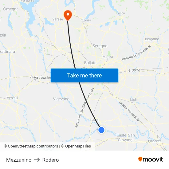 Mezzanino to Rodero map