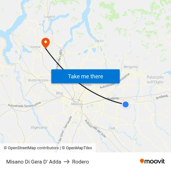 Misano di Gera d'Adda to Rodero map