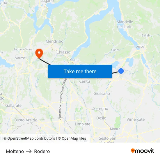 Molteno to Rodero map