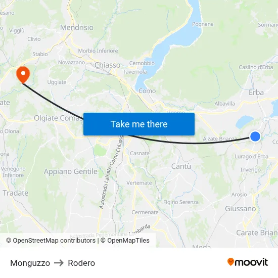 Monguzzo to Rodero map