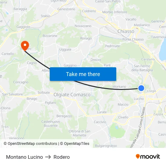 Montano Lucino to Rodero map