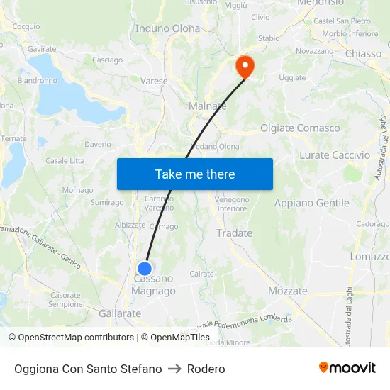 Oggiona Con Santo Stefano to Rodero map