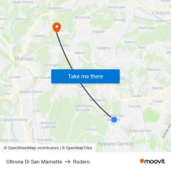 Oltrona Di San Mamette to Rodero map