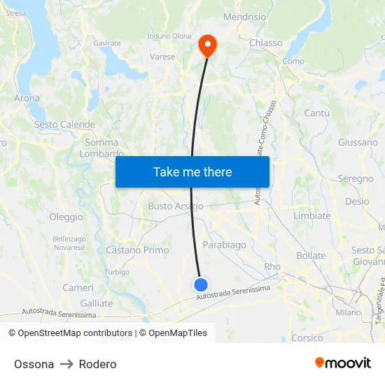 Ossona to Rodero map