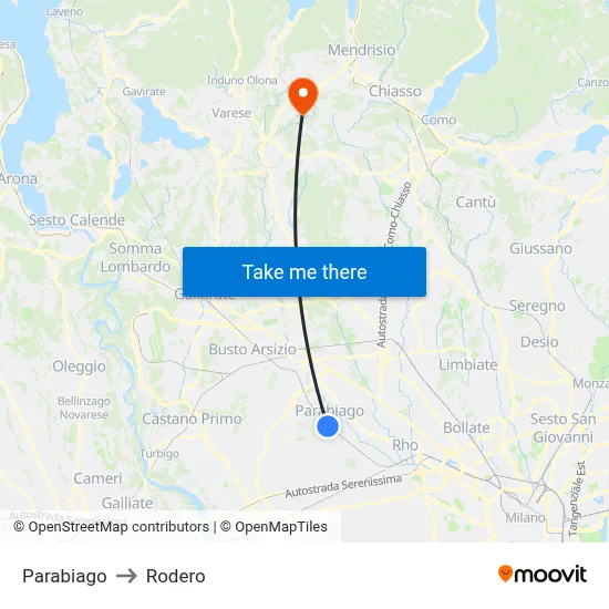 Parabiago to Rodero map