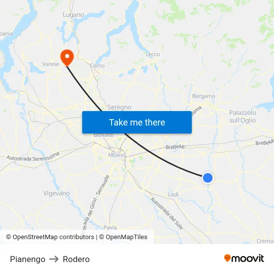 Pianengo to Rodero map