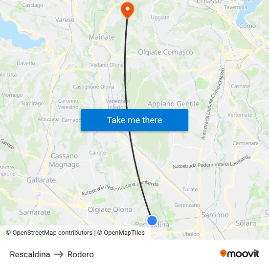 Rescaldina to Rodero map