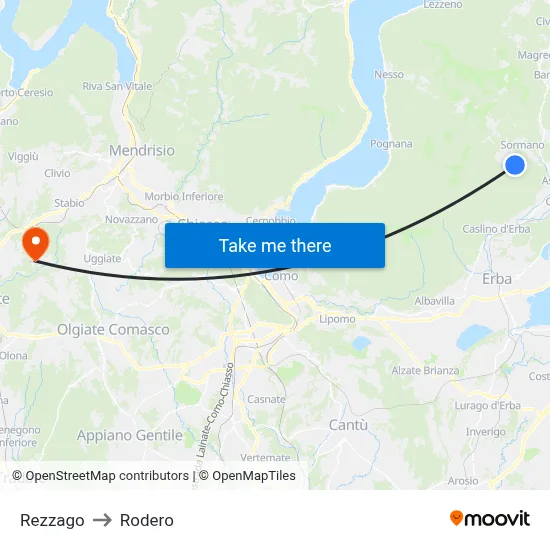Rezzago to Rodero map