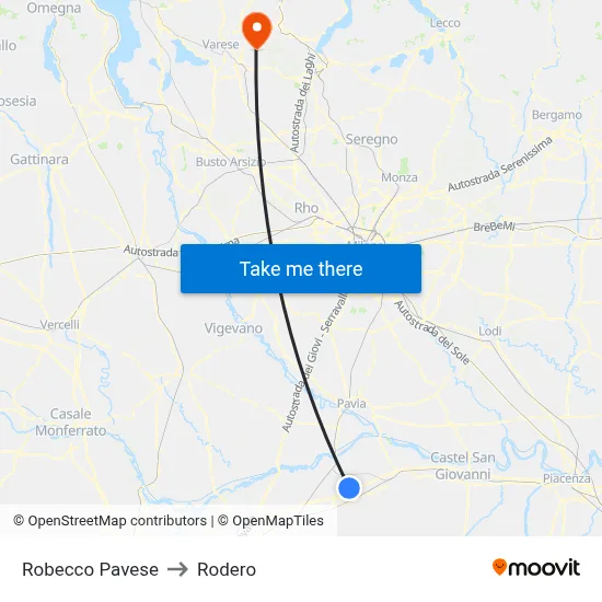 Robecco Pavese to Rodero map