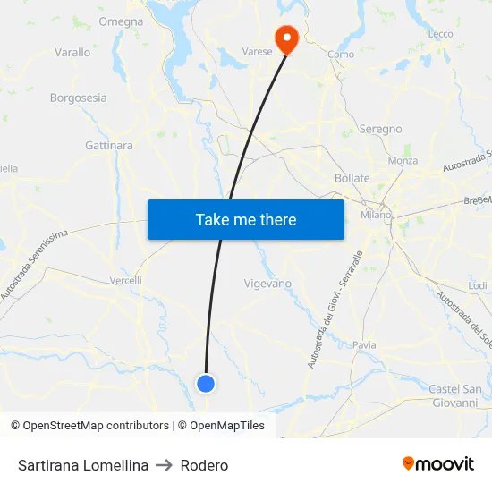 Sartirana Lomellina to Rodero map