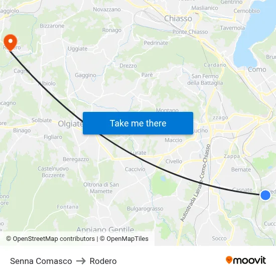 Senna Comasco to Rodero map