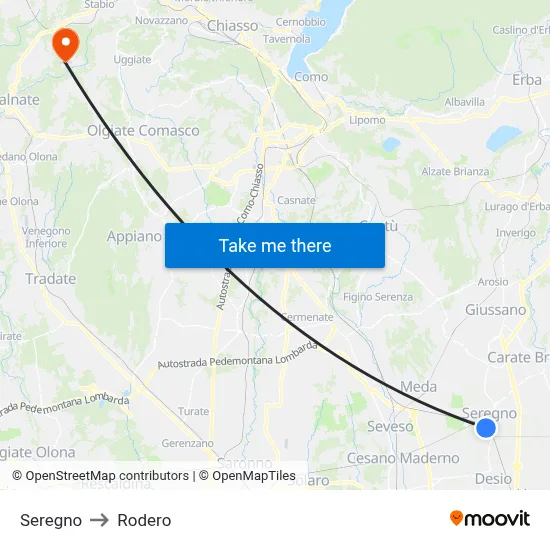 Seregno to Rodero map