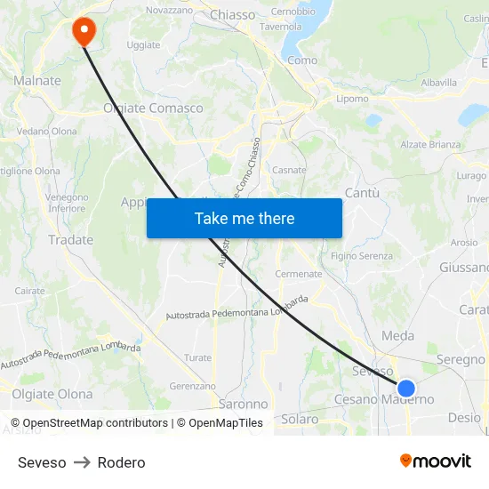 Seveso to Rodero map