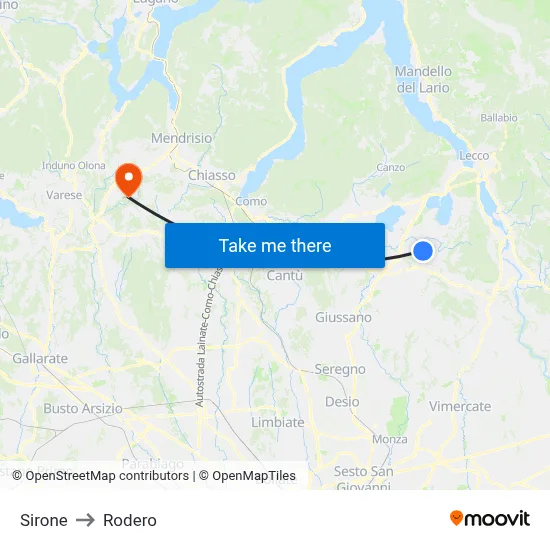 Sirone to Rodero map