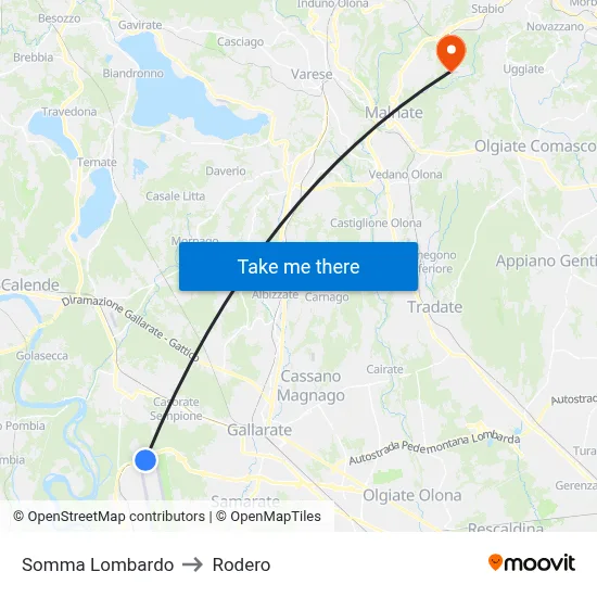 Somma Lombardo to Rodero map