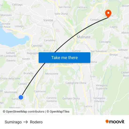 Sumirago to Rodero map