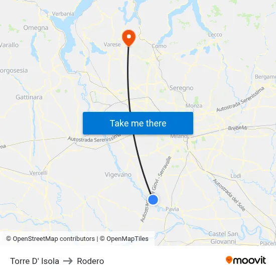 Torre D' Isola to Rodero map