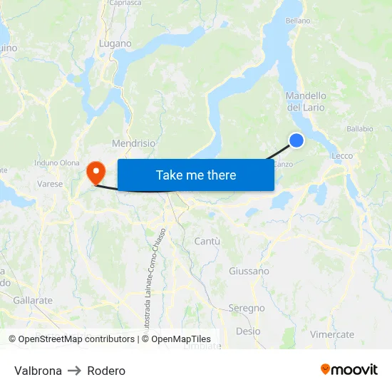 Valbrona to Rodero map