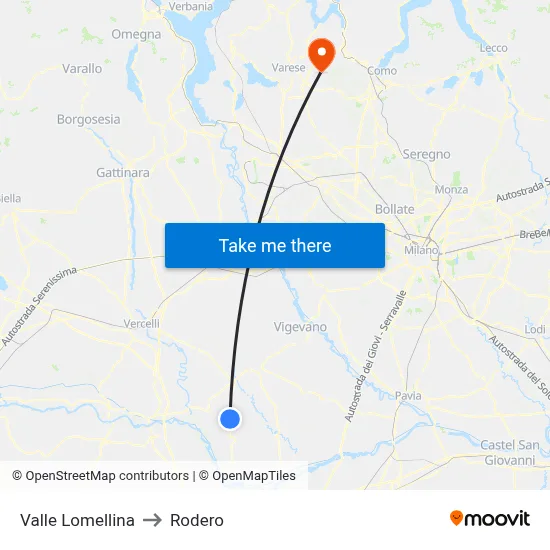 Valle Lomellina to Rodero map