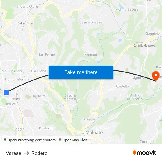 Varese to Rodero map